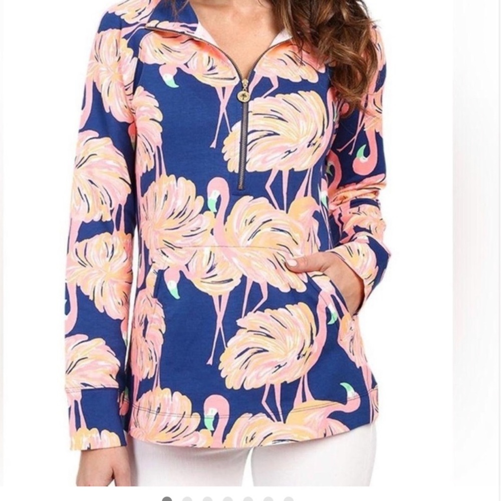 Lilly Pulitzer Skipper Popover 1/2 Zip Flamingo Print Top